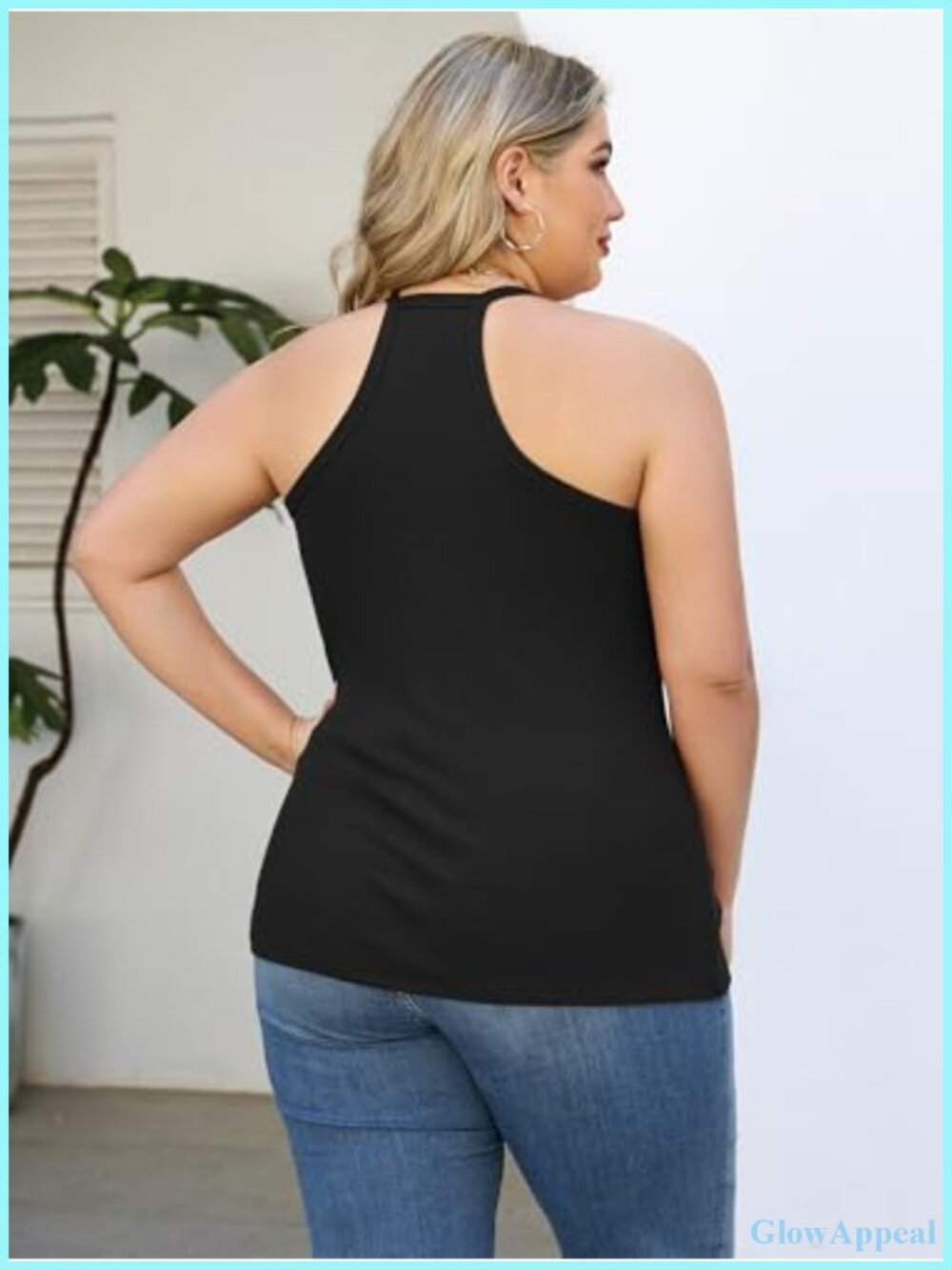 Plus Size Racerback Tank Top V Neck Ribbed Knit Cami - Picture 2 of 6